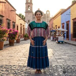 Cape huipil One of a kind 21 x 9.5 plus 8 in fringe